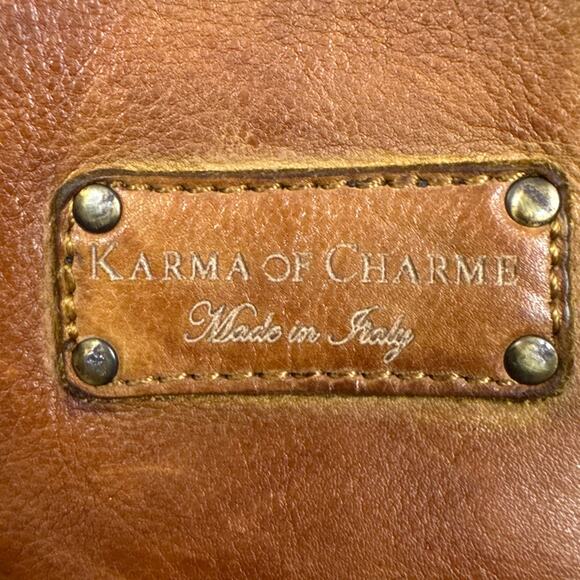 Karma Of Charme Leather Crossbody Purse Cognac Italian Leather Bohemian Retro - Picture 4 of 11